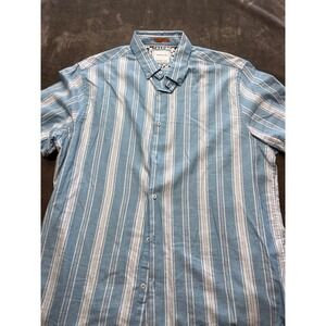 PORTER & ASH Mens XL Blue White Stripe Short Sleeve Button Up Shirt Casual